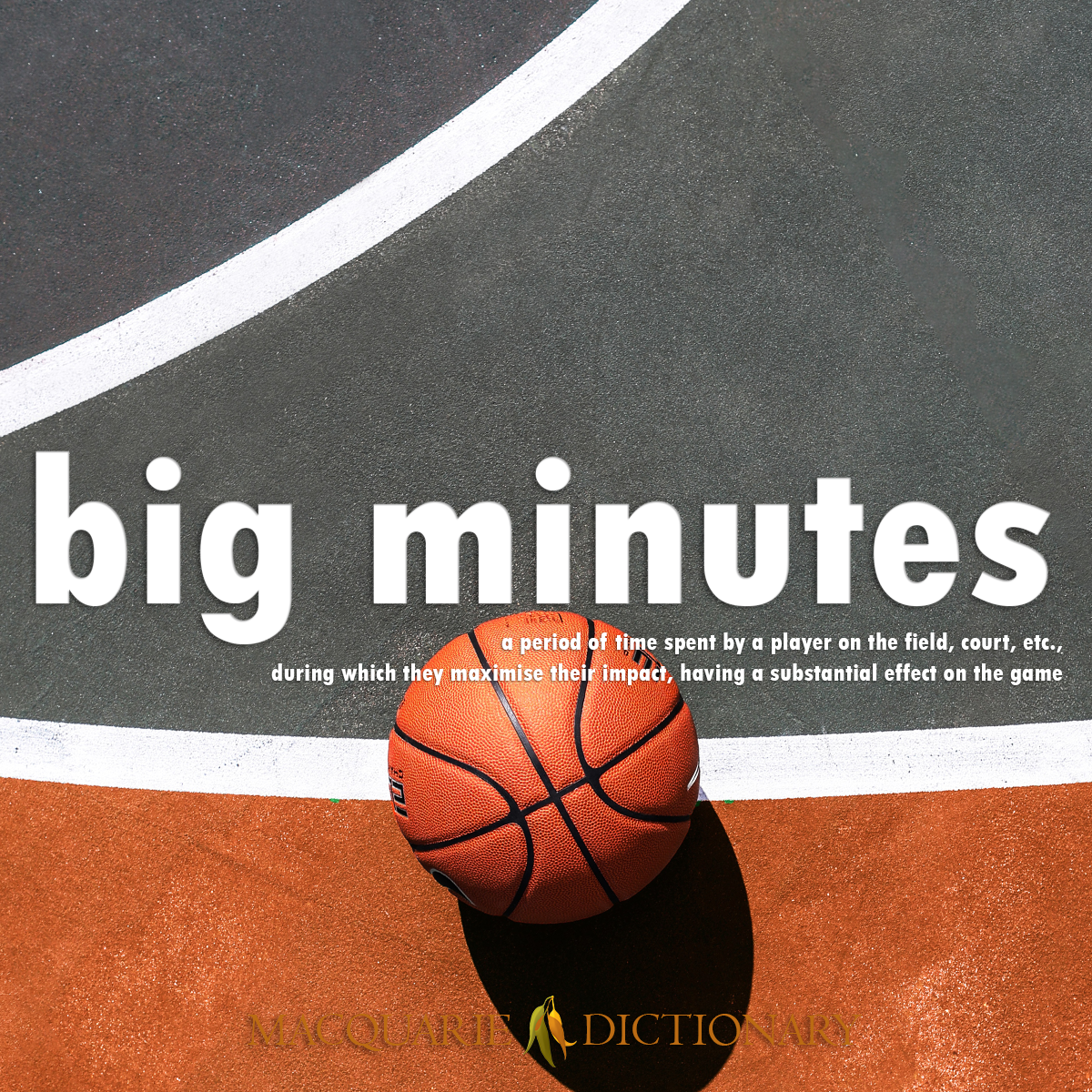 Image of Macquarie Dictionary Word of the Year - big minutes - a period of time spent by a player on the field, court, etc., during which they maximise their impact, having a substantial effect on the game