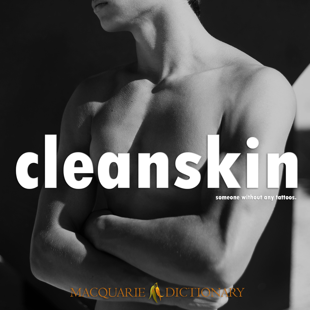 Image of Macquarie Dictionary Word of the Year cleanskin someone without any tattoos.