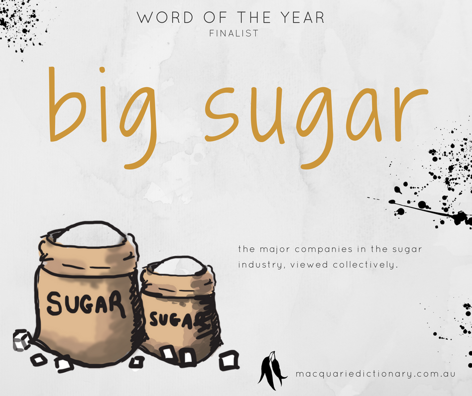 Macquarie Dictionary Word of the Year 2017 - big sugar - the major companies in the sugar industry, viewed collectively.